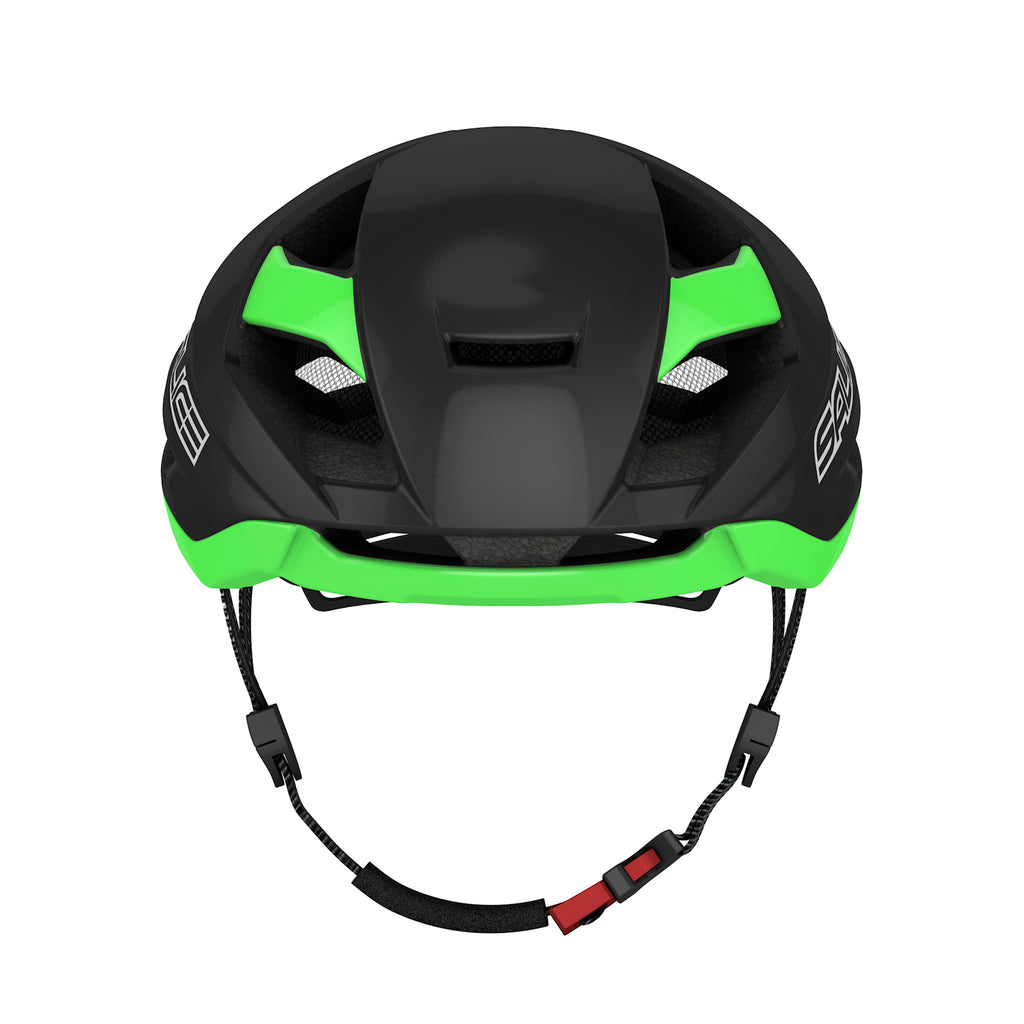 Vista frontal casco Salice Levante negro verde diseño ciclismo