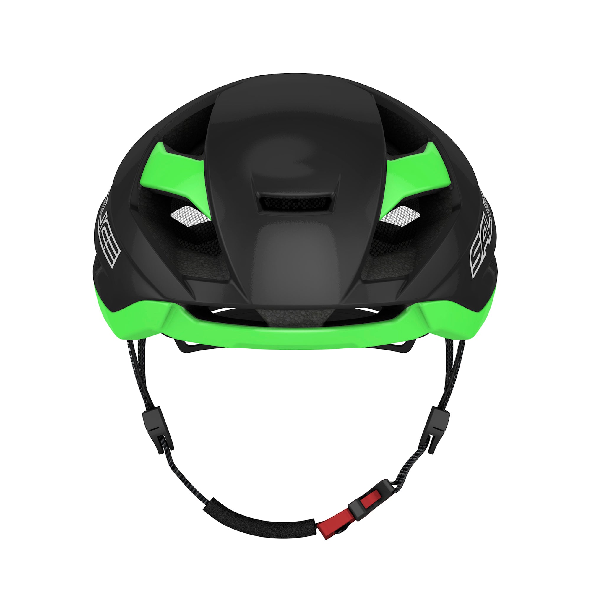 Vista frontal casco Salice Levante negro verde diseño ciclismo