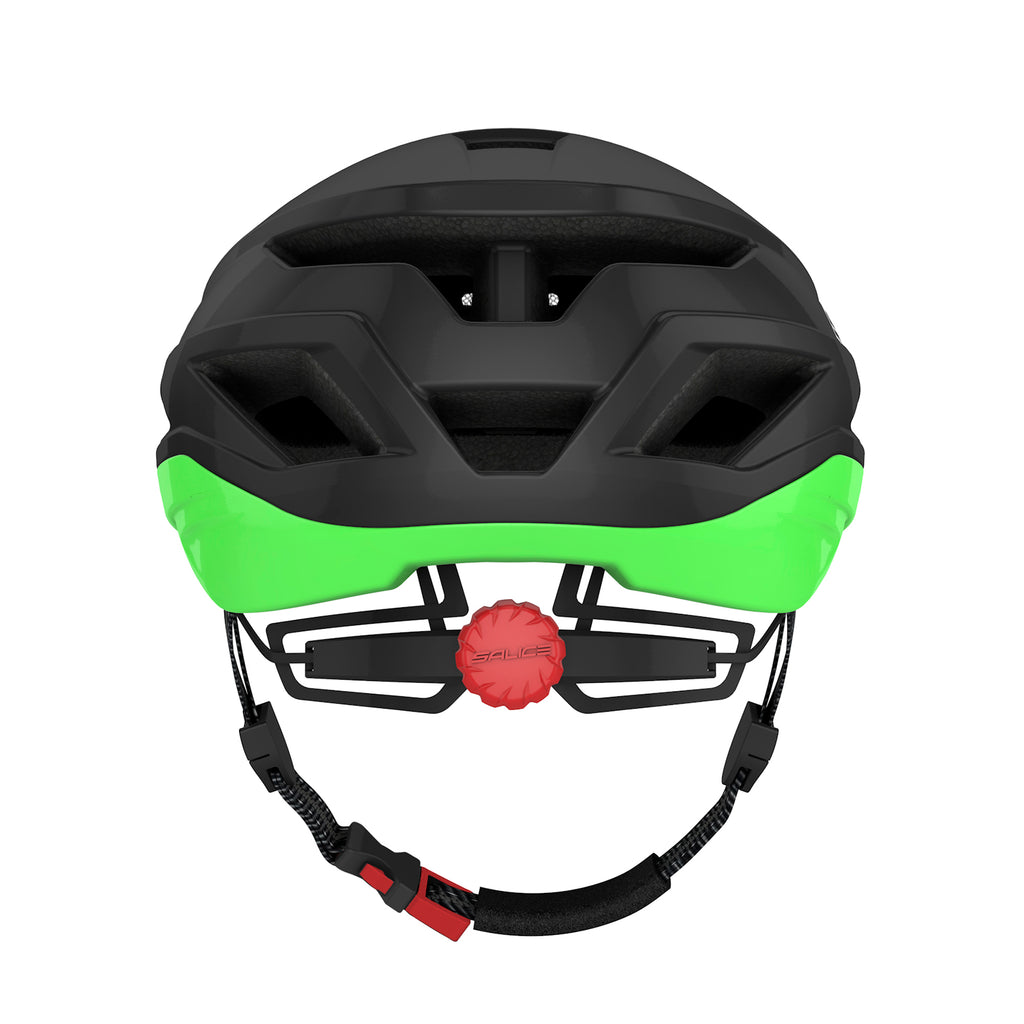 Vista posterior casco Salice Levante negro verde aerodinámico ciclismo