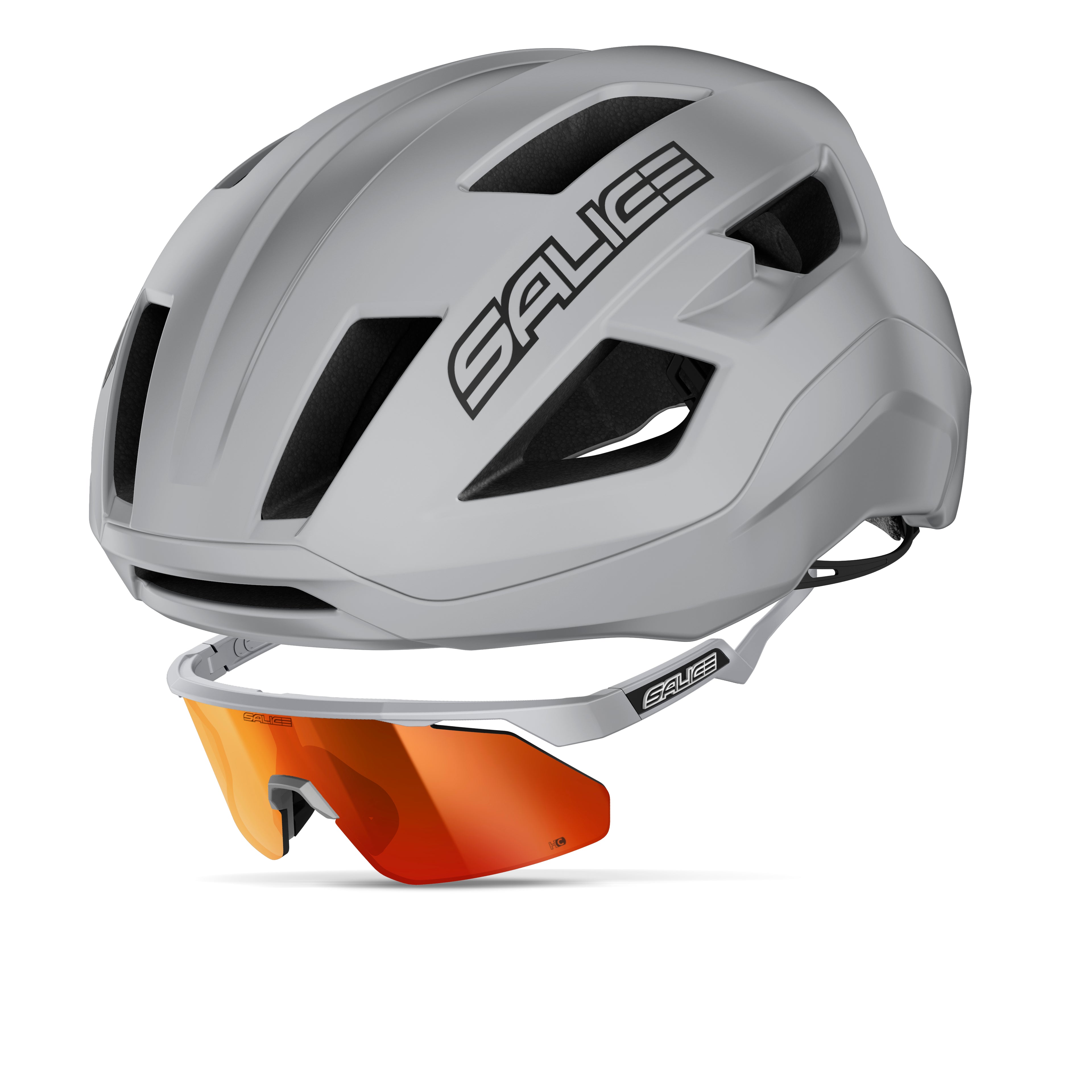 Casco Salice Vento ITA blanco con gafas Salice 030 RW blanco azul look ciclismo