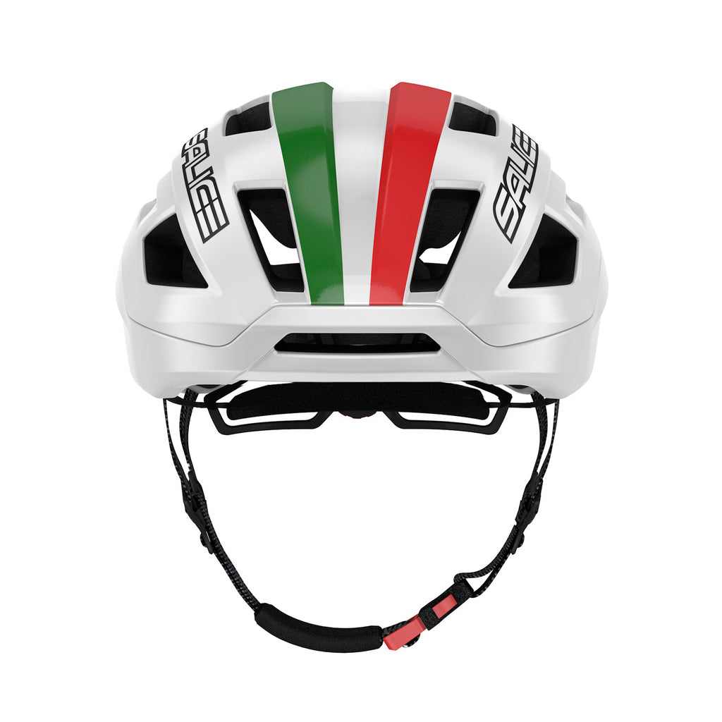 Vista frontal casco Salice Vento Italia blanco colores bandera italiana ciclismo